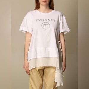TWIN-SET Maxi Flared T-shirt with Ruffle Insertnero Size IT XS NWT